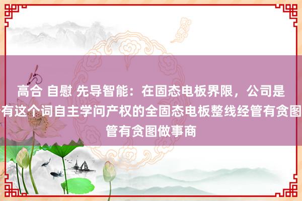 高合 自慰 先导智能：在固态电板界限，公司是领有所有这个词自主学问产权的全固态电板整线经管有贪图做事商